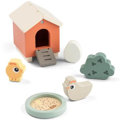 Done by Deer Tiny Farm Holzspielzeug Set Clucky – Pädagogisches Spielset aus FSC-Holz – Fördert Motorik, Sprache & Fantasie – Ab 24 Monaten – Buntes Lernspielzeug für Kleinkinder