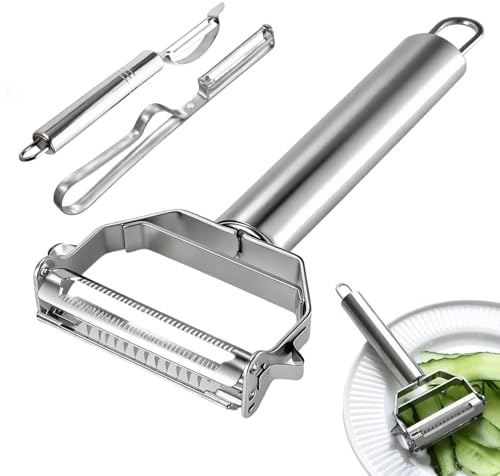 3 Pièces Éplucheur Julienne Légumes, Coupeur de Spaghettis de Acier Inoxydable, Éplucheur légumes Dentelées pour Tomates et Légumes, Ustensile de Cuisine Pratique avec deux Eplucheur Pomme