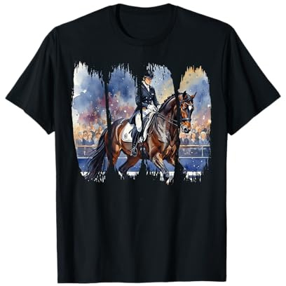 Dressage Rider Bay Horse Show Watercolor Brushstroke T-Shirt