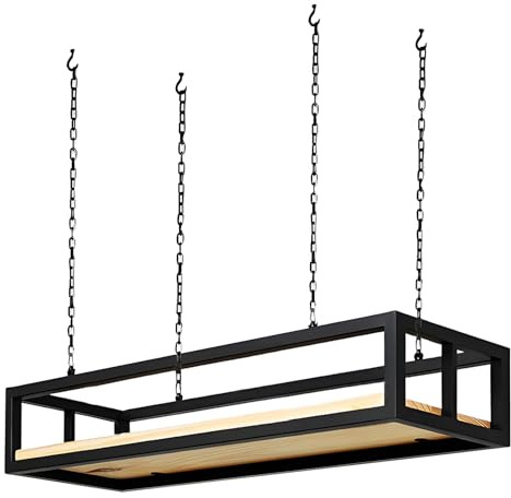 Lanmmraifc Ceiling Mounted Shelf Floating Plant Flower Pot Stand with Iron Chain Article, Wooden Hanging Display Shelves Kitchen Storage Rack Wine Holder for Living Room Balcony Bar(60x25x15cm)