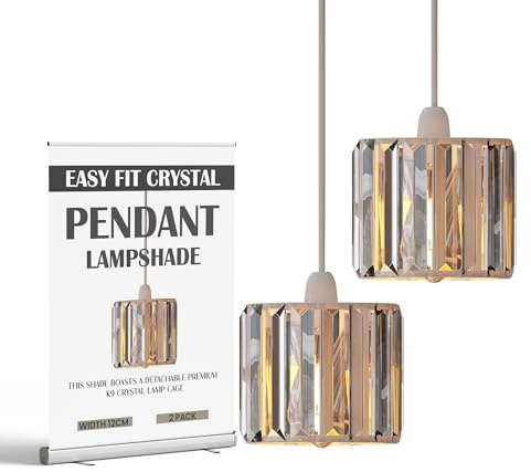 2Pack Lamp Shade Crystal Chandelier, Lampshades for Easy Fit Ceiling Lights, Table & Floor Lamps, Pendant Light Shade Ceiling for Living Room, Bedroom, Kitchen, Hallway, Home Décor (12cm-White)