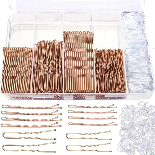 300 Stück Metal Haarklemmen Bobby Pins Haarnadeln,Durchsichtige Haargummis,Hochsteckfrisuren Frisuren Zubehör Frisurenhilfe,Haarschmuck Accessoires Damen (Roségold)