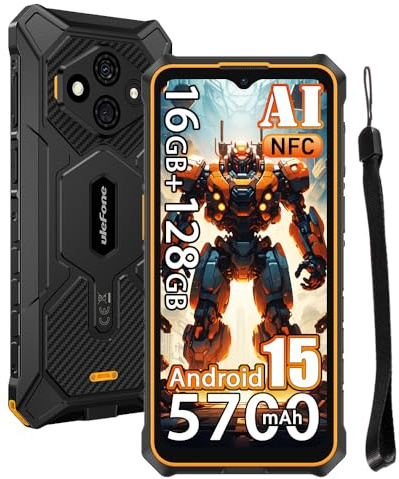 Ulefone Rugking 3 Pro Outdoor Handys ohne Vertrag, 16GB+128GB/2TB Outdoor Smartphone Android 15, 48MP+8MP, 6.56 HD+ 120Hz, 5700mAh, IP68 Wasserdicht Handy, Dual SIM/4G/5G WiFi/NFC/OTG/GPS/FM, Orange