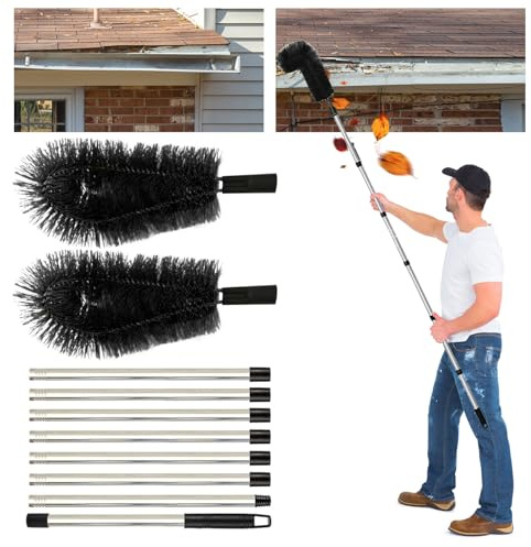 Gachiwar Dachrinnenreiniger, Teleskopstange, ausziehbare Langstreckenbürste, Dachrinnenreinigungswerkzeug | Gesamtlänge - 310 cm (schwarz)