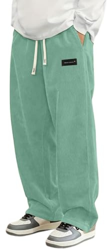 Pantalones de Pana para Hombre Pantalón Holgado Cintura con Cordón Casuales Elásticos Cálido y Cómodo Pantalones con Bolsillos y Pierna Ancha