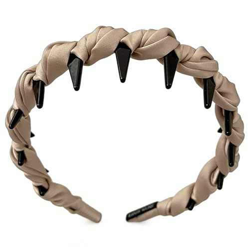 Elastische Haarreif für Damen, Antirutsch Haarschmuck mit Verschiedenen Designs (Perlen, Zähnen, Farbverlauf & Geflochten), Weiche Haarband für Alltag, Party, Make-up und Pflege (Beige)