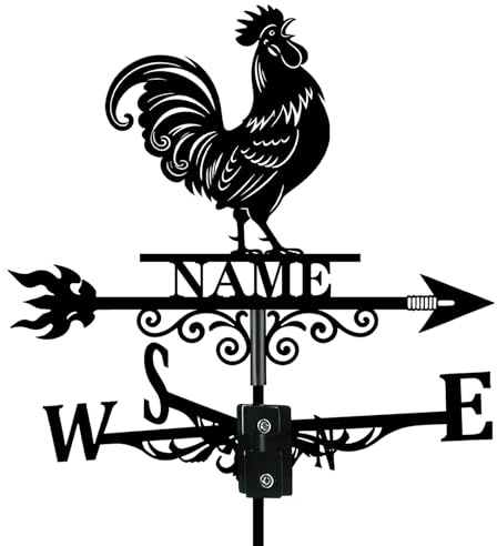 Segnavento personalizzato per gallo Nome personalizzato Segnavento in metallo Decorativo per Yard Direzione del vento Segni di montaggio sul tetto Segnalibri neri Fattoria Fattoria Barn Capannoni