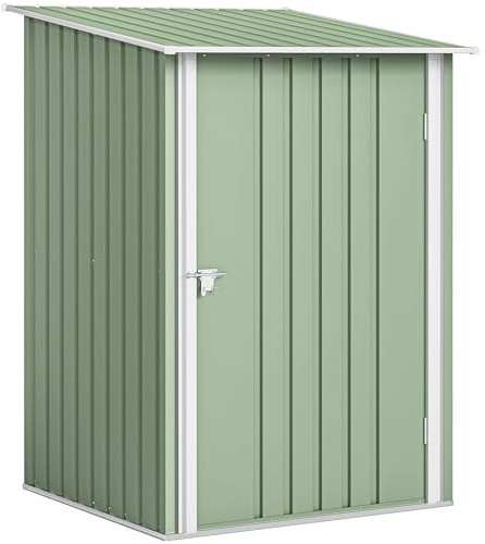 Outsunny Casetta da Giardino 0.92m² in Acciaio Zincato, Capanno Porta Attrezzi con Porta Battente Bloccabile, Tetto Inclinato, 100x104x160 cm, Verde Chiaro