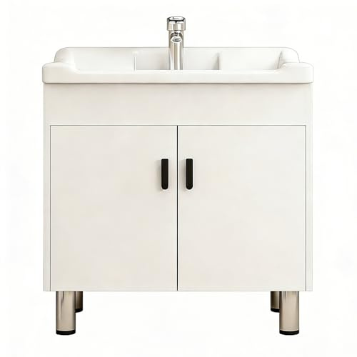 RDEADPNA Mobile da Bagno con 2 Ante，Mobile da Bagno con Lavabo da Appoggio，armadietto Bagno da Terra con Rubinetto ，per Bagno, Camera da Letto, Sala da Pranzo, Cucina(White,31.8 * 18.8 * 31.4in)