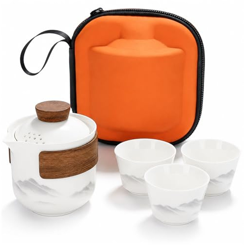 Juego de té chino Gongfu, juego de tetera chino, juego de té chino de cerámica portátil, con tetera de 200 ml y 3 tazas de té de 45 ml para el hogar, viajes, regalo, camping al aire libre