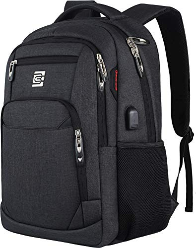 marcello Laptop Backpack with USB Charging&Headphone Port,Anti-Theft Business Backpack with Padded Shoulder Strap, Computer Rucksack for School/Work/Travel (Full Black, 15.6 inch)
