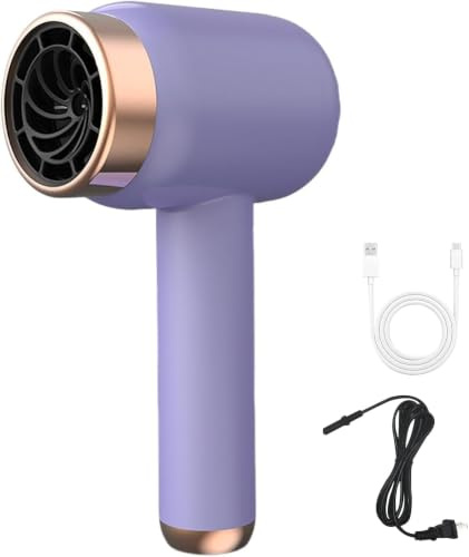 Asciugacapelli Senza Fili Ricaricabile, Phon Portatile USB con Batteria, 3 Temperature e 3 Velocità, Compatto e Leggero per Viaggi, Campeggio, Casa e Uso Quotidiano, Grigio Scuro (Viola)