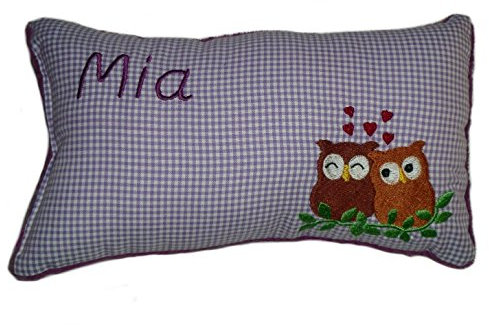 Momelie Lila Schmusekissen * Kuschelkissen * Eulen * mit Namen Bestickt * 17 x 29 cm * SK-li_0036