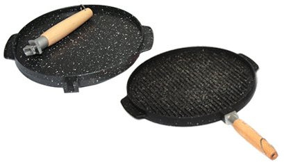 PADELLA GRIGLIA RIVESTIMENTO IN PIETRA LAVICA, DOPPIA PIASTRA LISCIA E RIGATA 28 CM, ANTIADERENTE CUOCERE SENZA OLIO