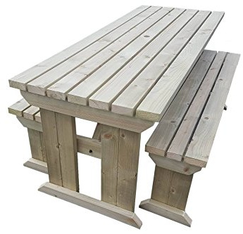Arbor Garden Solutions 10 Seat Wooden picnic table and benches set, Yews compact patio furniture (8ft, Light Green (Natural))