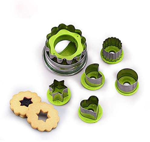 Joyeee Linzer Keksausstecher/Ausstecher Linzer, Ausstechformen für Weihnachten, Ausstecher für Plätzchen, Kekse und Fondant, Marzipan Fondant Auswerfer, 6-teilig (Grün)