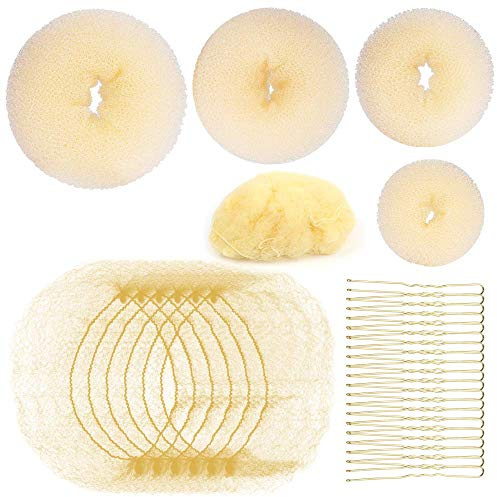Teenitor Bun kit with 20pcs Blonde Girls Bun Net, 4pcs Hair Bun Maker and 20pcs U Shaped Hair Pins