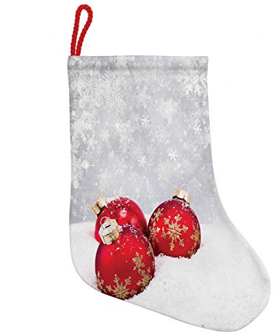 ABAKUHAUS Weihnachten Hängende Nikolausstiefel Weihnachtssocken, Kugeln auf Schneeflocke, Weihnachtsstrumpf zum Aufhängen, 25x35cm, rot-Weiss