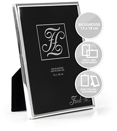Fink Bilder Rahmen silber Format 13x18 - hochwertig versilbert - Hoch und Quer zu verwenden - Anlaufgeschützt - Rückseite Samt