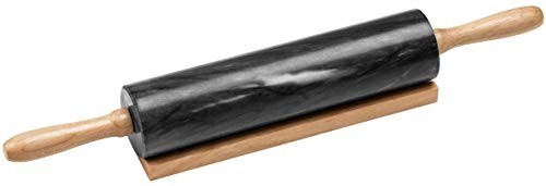 Mattarello Deluxe in pietra marmorea con manico in legno, 45,7 cm fai da te antiaderente Nero