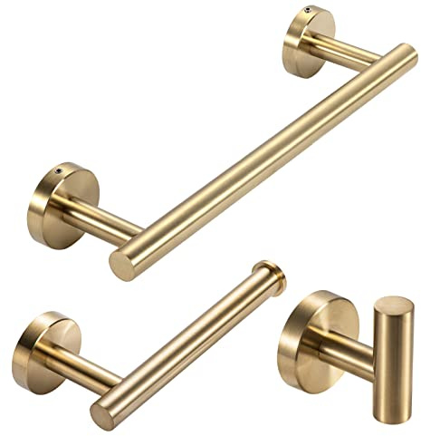 YUET 3 Piezas Juego de Accesorios de Baño, Sus 304 Acero Inoxidable, Oro