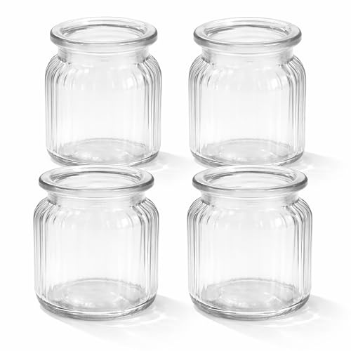 Windlicht Glas 8x9cm Set 4 Stück Windlichtglas Teelichthalter Teelichtgläser kleine Vasen klar transparent