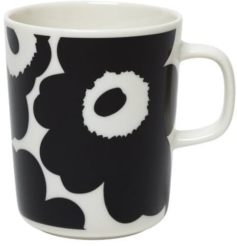 Marimekko - Becher, Henkelbecher - Oiva Unikko - Steingut - Weiß-Schwarz - (HxØ) 9,5 x8 cm - 250 ml - 1 Stück