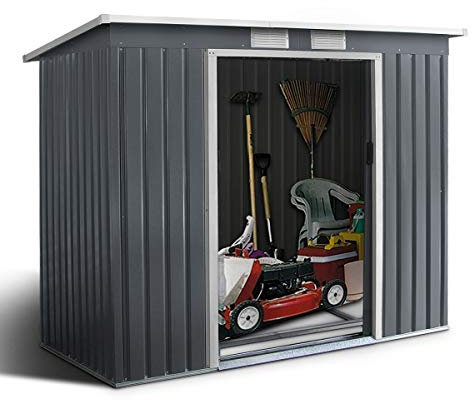 GOPLUS 2,37㎡ Abri de Jardin Métal Galvanisé avec Base, Cabine de Jardin Extérieur Portes Coulissantes, Résistant aux Intempérie,Cabane de Rangement à Outils 4,1m³, 213 x 130 x 173 cm, Gris