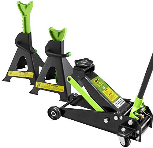 Partenopeautensili® Kit Cric Crick martinetto Idraulico Sollevatore per Auto Portata Max 3.5T con Alzata Max 50CM con Coppia di cavalletti per Garage BY JBM