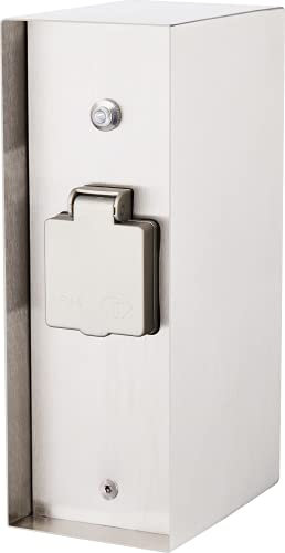 Presa da giardino BOLD Orio (colonnina) con spina a 3 pieghe in acciaio inox (sensore di luce | colonnina energetica da esterno IP44 | fino a 3680 Watt | angolare | 23 x 12 x 8,5 cm)