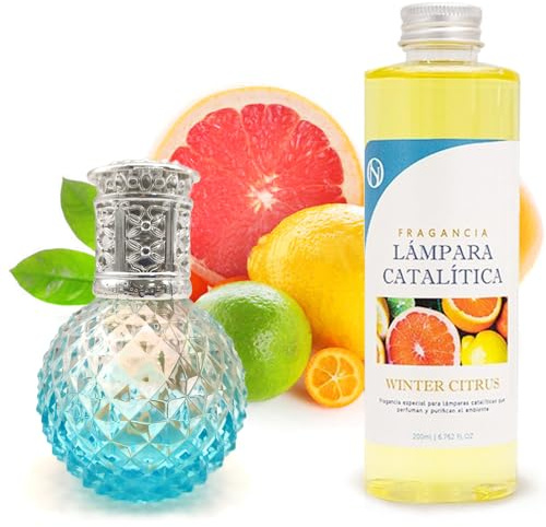 M MAMA MANUELA Pack Ahorro Lámpara Catalítica Blue Diamonds + Fragancia Aroma Winter Citrus 200ml. Elimina Malos olores e impurezas, perfuma y Limpia.