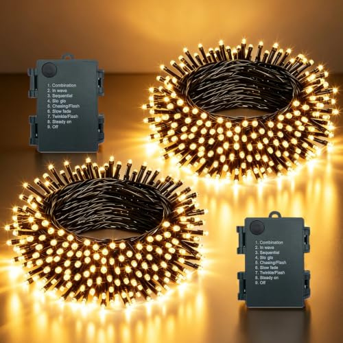 MOLVCE 2 Stück 10M Lichterkette Batterie Außen mit Timer Warmweiß | Grünes Kabel Lichterkette Batteriebetrieben Innen Wasserdicht mit 8 Modi für Weihnachten, Garten, Partys, Balkon