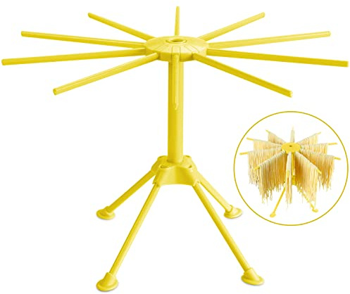 Pasta Drying Rack with 10 Bar Handles, Collapsible Household Noodle Dryer Rack Hanger (10 Bars, Yellow)