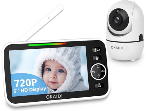 OKAIDI Babyphone - 720P 5/'' mit Kamera und Audio, Infrarot Nachtsicht, 5000mAh Akku, 2-Wege-Talk, Temperatursensor, Schlaflieder 292.6 m Reichweite, Kein WLAN für Neugeborene (OD8050)
