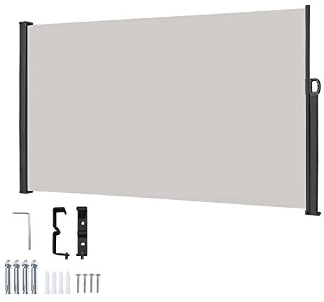 VA-Cerulean Tenda da sole laterale allungabile balcone, protezione solare resistente ai raggi UV, larghezza regolabile, per recinzione giardino, 1,8 x 3 m, grigio chiaro