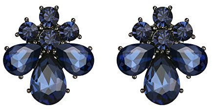 Pendientes de botón con flores de EVER FAITH para mujer y niñas, con cristales de strass, ideales para bodas y novias, Länge: 2 cm (0,8), Breite: 1,8 cm (0,7), Cristal