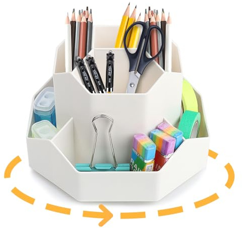 FIHODONE 360 °Rotatif Pot a Crayon Rangement Bureau Avec 9 Compartiments, Rangement Crayon Desk Organizer Enfant, Porte Stylo Organisateur de Bureau Blanc Pot Pinceau Maquillage