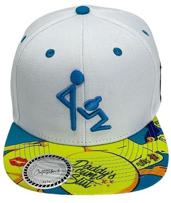 Outfitfabrik Snapback Cap „Strichmännchen - Blow Job“ in weiß, Schirm Oberseite mit Motiv Doggy-Style, Unterseite in blau, 3D-Stick (Lifestyle, Provokation, Statement) Unisex, verstellbar