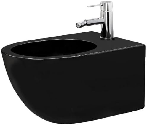Rea Bidet suspendu Carlo Mini Black Mat Bidet Mural en Céramique pour Salle de Bains 49,5 x 37 x 32,5 cm (Noir mat)