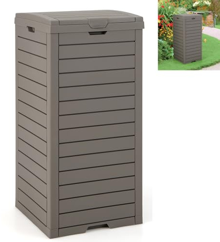 GiantexUK 140L/31 Gallon Outdoor Resin Trash Can, Waterproof Garbage Can with Dual Lid, Pull-out Drip Tray & Handles, Hideaway Waste Trash Bin for Patio Backyard Deck Kitchen (Brown)