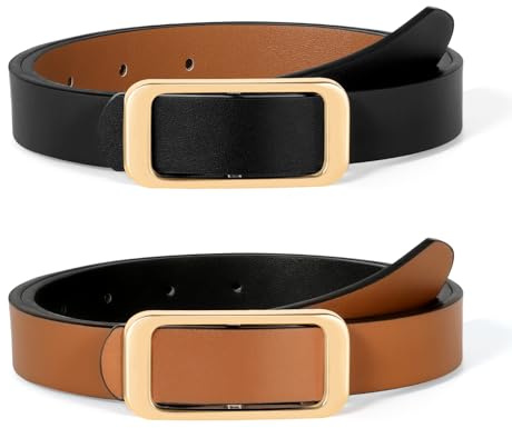 SUOSDEY Women Reversible Leather Belts for Jeans Pants Dresses Ladies Fashion Belts with Gold Buckle,Width 0.9