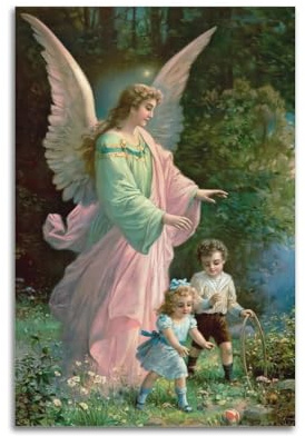 BPQN Vintage-Schutzengel-Poster, Engel begleiten die Kinder, dekoratives Gemälde, Leinwand, Kunstbild, 40 x 60 cm
