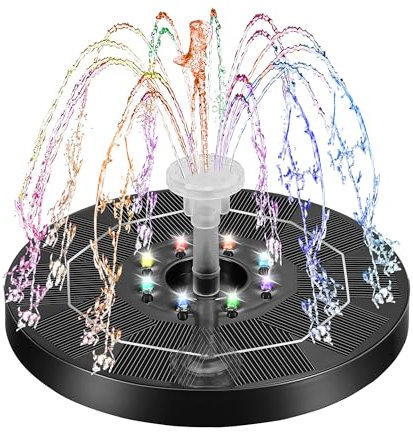 Kasanni Fontana Solare 3w Fontana Da Giardino Esterno Solare Con Led Luce, 6 Ugelli Fontana Solare Per Laghetto Adatto Per Giardini, Vasche Per Uccelli, Stagni