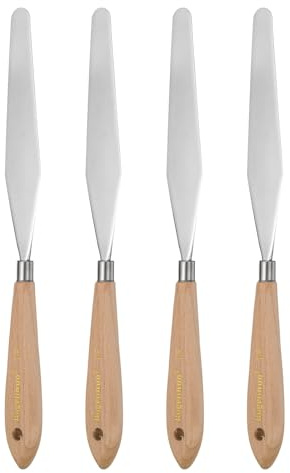 QUARKZMAN 4Pcs 18# Espátula de Pintura de Acero Inoxidable Puntiaguda | para Mezclar y Extender Pintura Acrílica y Óleo en Lienzo, con Mango de Plástico