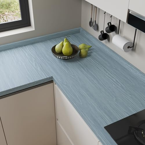 VaryPaper Holz Tapete Selbstklebend Blau 40cmx200cm Klebefolie Möbel Holzoptik Holzfolie Selbstklebend für Möbel Folie Arbeitsplatte Küche Tischfolie Holz Klebefolie Schrank Türfolie Selbstklebend