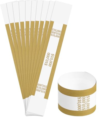 QUARKZMAN 100-pack pengaskuntband, självhäftande sedelhöljen sedlar buntband för att organisera sedlar, 7,6 x 1,02 tum, guld