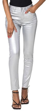 Nina Carter LC001 Pantalon taille haute pour femme aspect cuir push-up stretch, Silver (Lc001-9), L