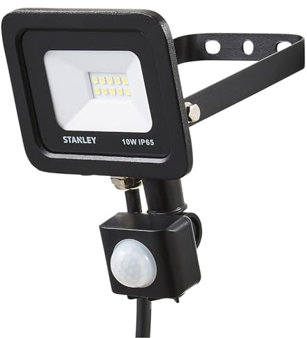 STANLEY SXLS343594KBE Slimline 10w LED Flood Light, IP65, Black, 800lm, 4000K, PIR