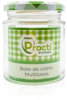 Practienvases S.L. Pack 12 Botes,frascos,tarros,envases de cristal con tapa/cerradura,ideal para almacenaje de comida,conserva,frutas y verduras. TAPA COLOR MANTEL VERDE Y BLANCO. TAPA 66MM (250ml)
