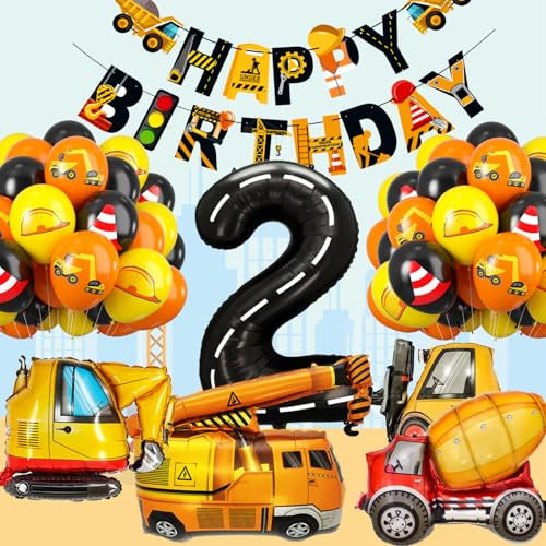 Bagger Kindergeburtstag 2, Baustellen Geburtstagsdeko Jungen 2 Jahre, Bagger Kinder 2 Jahre, Baustellen Luftballon 2. Geburtstag, Deko 2. Geburtstag Junge,Bau Happy Birthday Banner,Ballon 2